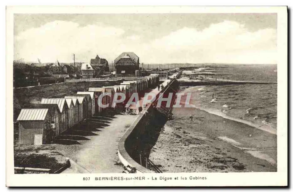 Bernières-sur-Mer — La Digue et les Cabines — C. Hue, Éditeur Bernières-sur-Mer - Recto