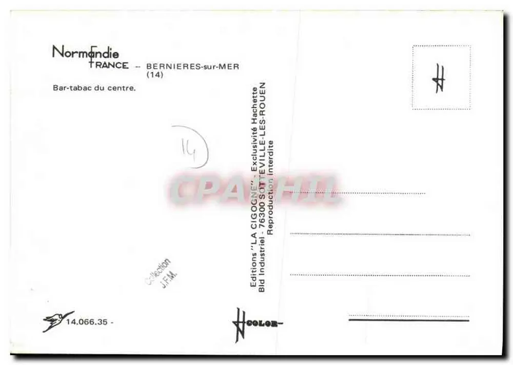 Bernières-sur-Mer — Bar-tabac do centro — Edições 'LA CIGOGNE' - Verso