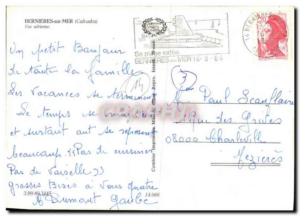 Bernières-sur-Mer (Calvados) — Visão aérea — Impressora Combier - Verso