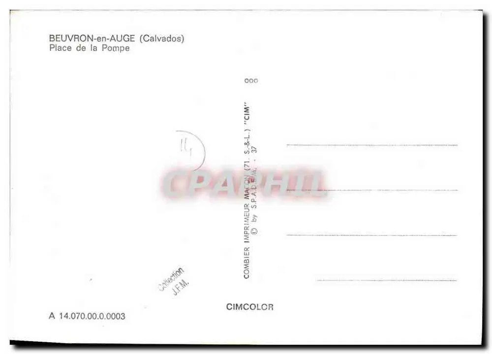 Beuvron-en-Auge — Praça da Bomba — Impressor Maton (71, S.&L.) "CIM" - Verso