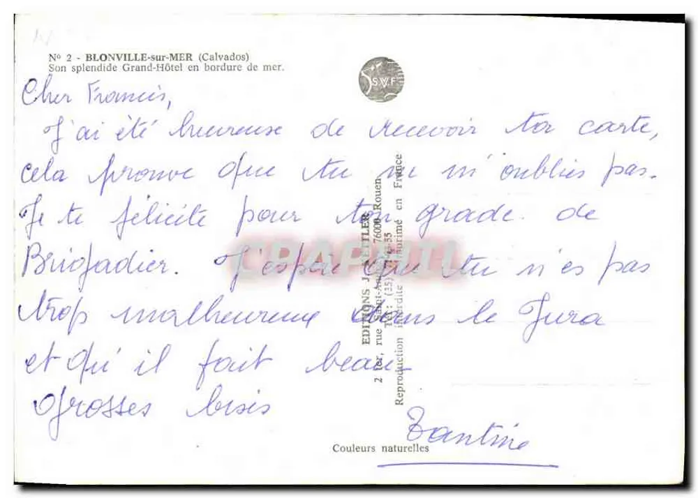 Blonville-sur-Mer — Grand Hôtel Reine Mathilde — Éditions Joulitler - Rückseite