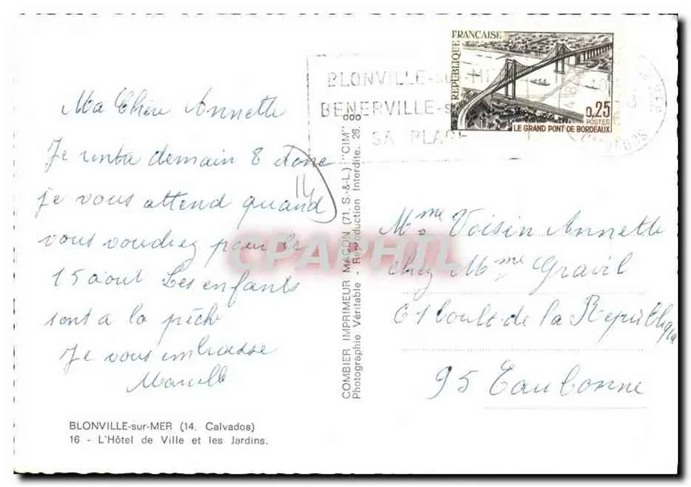 Blonville-sur-Mer — Das Rathaus und die Gärten — Drucker Combiér - Rückseite