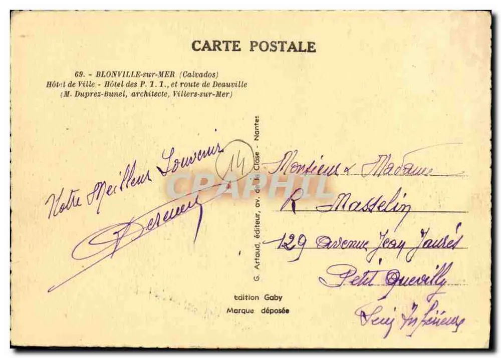 Blonville-sur-Mer — Hôtel de Ville et route de Deauville — édition Gaby - Verso