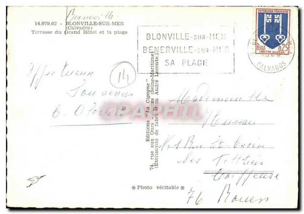 La Chogne — Ansicht der Terrasse des Grand Hôtel und der Strand — Éditions "La Chogne" - Rückseite