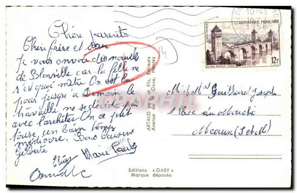 Blonville-sur-Mer — Vista geral da praia, trajes normandos, bandeira decorada, efeito de ondas — Éditions GABY - Verso