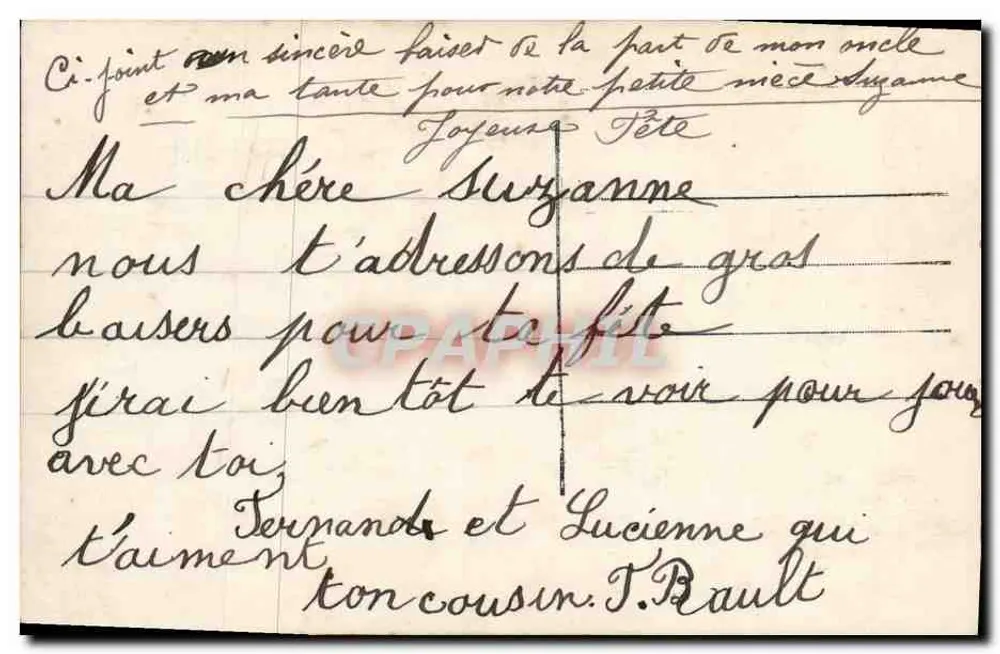Fille entourée de fleurs — carte de vœux 'Un Baiser' de la Boissière, éditée par M. el - Verso