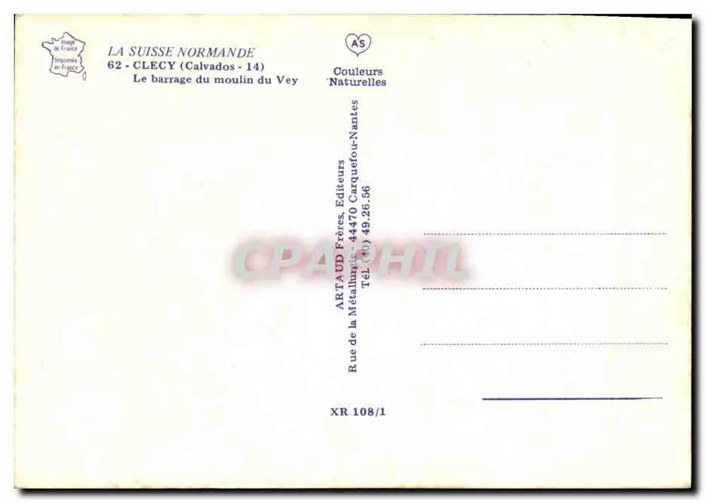 O dique do moinho do Vey — Calvados — editor ARTAUD Frères - Verso