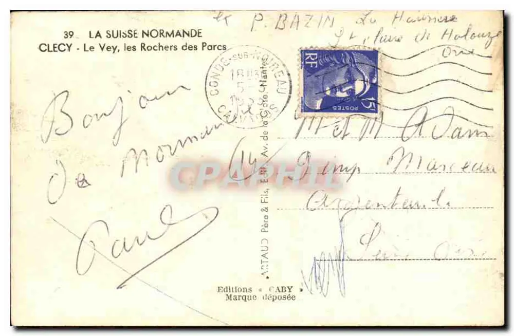 Le Vey, de Rochers des Parcs — CLECY — Uitgave CABY - Achterkant