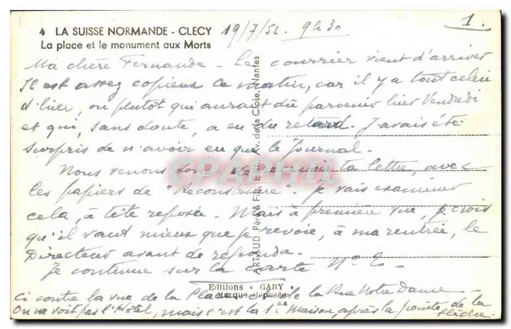 Clecy — A praça e o monumento aos Mortos — Gaby - Verso