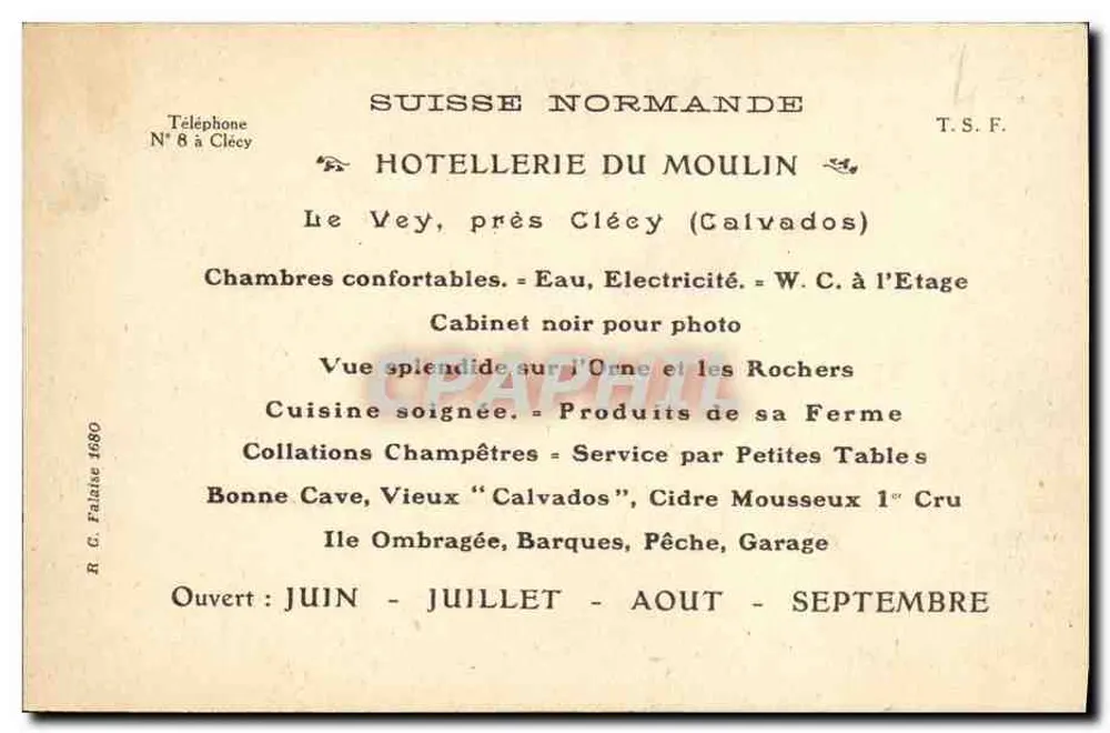 Clécy (Calvados) — Panorama des Hotels Moulin — Le Vey — Cliché Destiné-Ainé - Rückseite