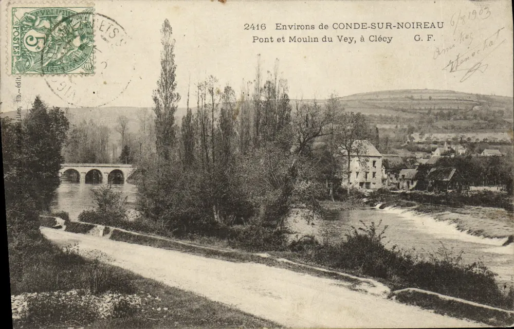 Brücke und Mühle des Vey, bei Clécy — Umgebung von Conde-sur-Noireau — Verlag G. F., Nr. 2416 - Vorderseite