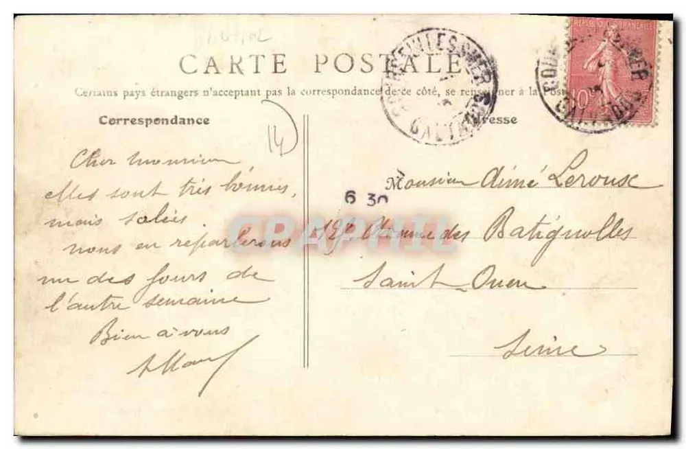 Courselle-sur-Mer — Restaurant des Parcs aux Huitres (Salle des Fêtes) — B.F., Paris - Rückseite