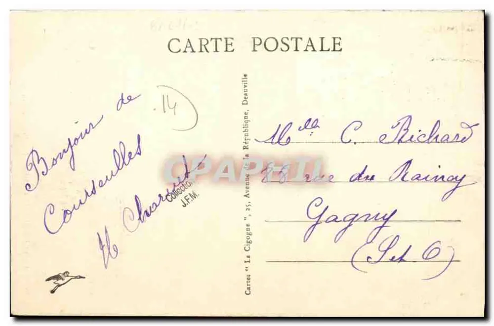 Courseulles-sur-Mer — A Igreja — Editor 'La Cigogne', n°6 - Verso