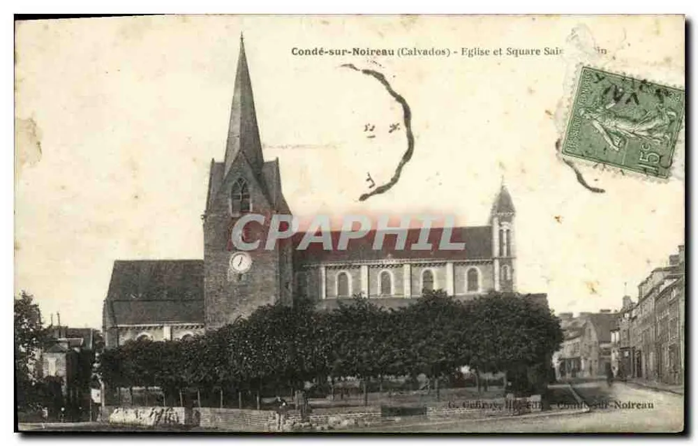 Condé-sur-Noireau (Calvados) - Kirche und Platz Sair - Vorderseite