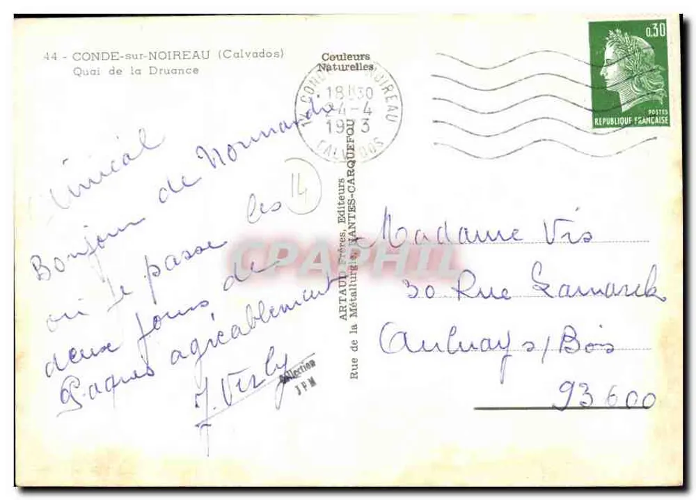 Conde-sur-Noireau — Lungofiume Druance — Artaud Frères, Editori - Verso