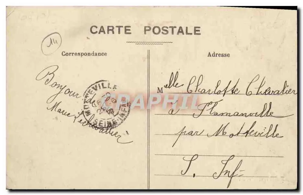 Colleville - O Castelo — Bilhete postal antigo n°103, editada por M. Baudry & Cie - Verso