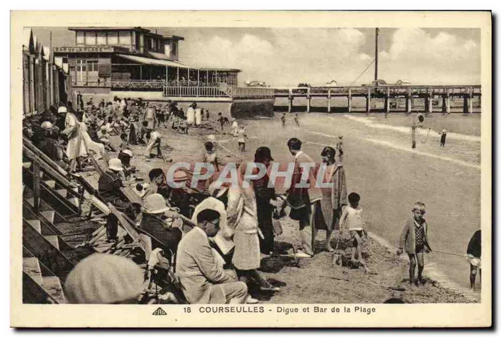Courseulles - Digue e Bar da Praia — Bilhete postal antigo n°18 — editor A. B. C. (impressor) - Frente