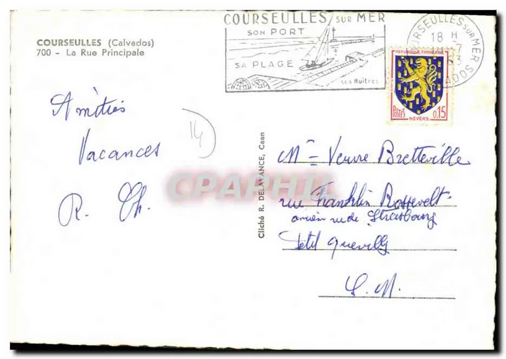 Courseulles-sur-Mer — rua Principal — Cliché R. Delance, Caen - Verso