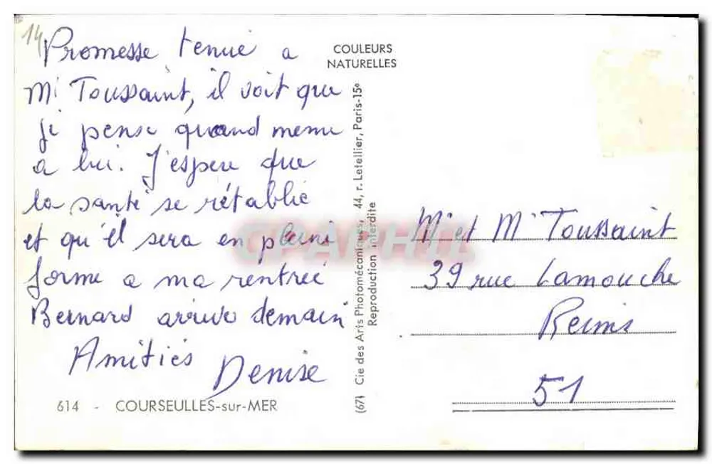 Courseulles-sur-Mer — Lembrança de Courseulles — por R. Pepin - Verso