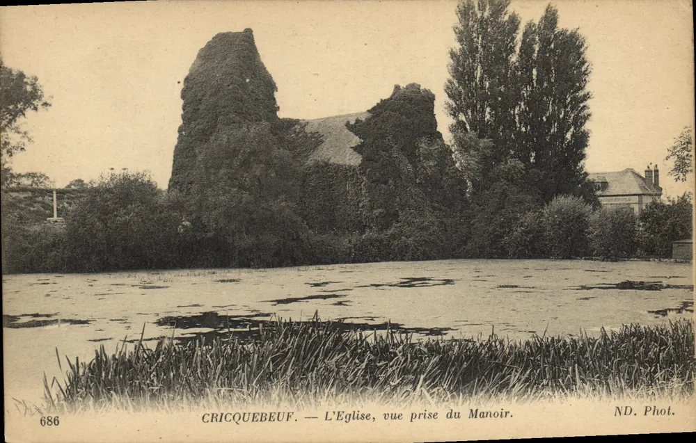Cricquebeuf — Die Kirche, Ansicht vom Schloss — ND. Phot. - Vorderseite