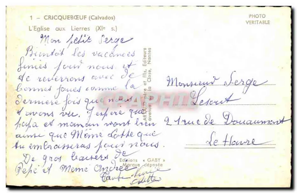 Iglesia de los Lierres (Cricquebœuf, Calvados) — siglo XIX — Ediciones Gaby, Nantes - Reverso