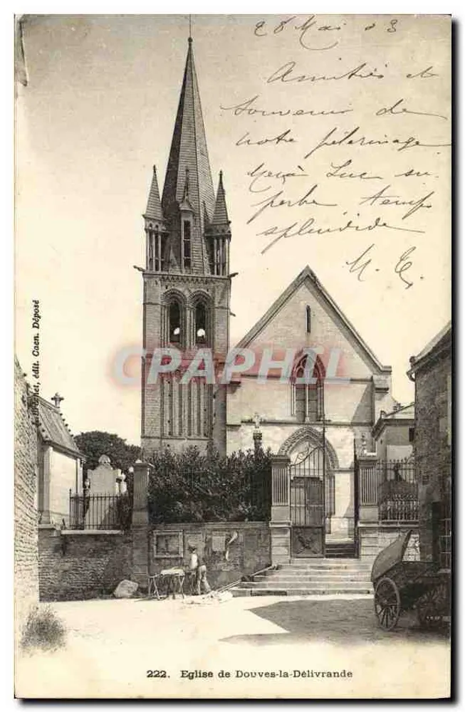 Igreja de Douves-la-Délivrande — vista do edifício com seu campanário — editor Cam. Depositado, n° 222 - Frente