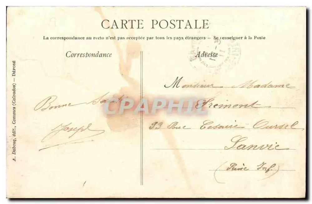 La Délivrande — A praça — A. D. 256 — Editor A. Dubose, Calvados - Verso
