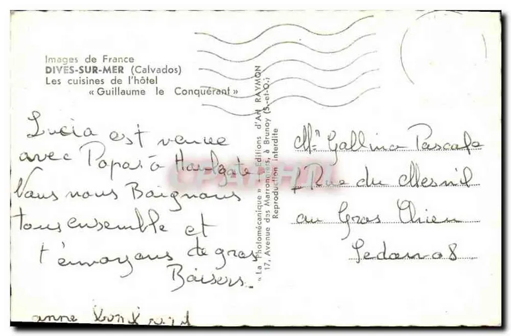 Hostellerie Guillaume le Conquérant — Dives-sur-Mer — Éditions d'Art Raymon - Rückseite
