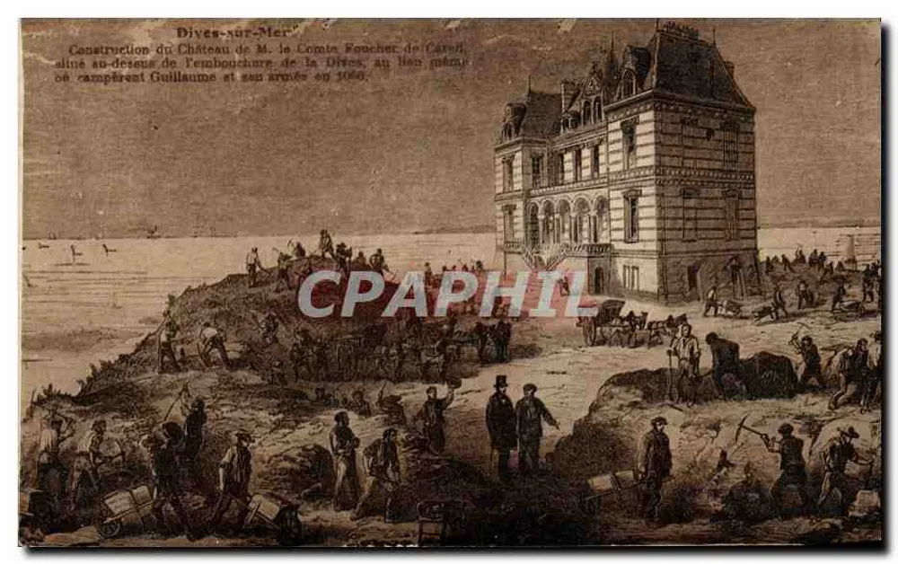 Dives-sur-Mer — Costruzione del Castello di M. il Conte Foucher de Caren nel luogo detto Guillaume nel 1869 — editore non visibile - Recto