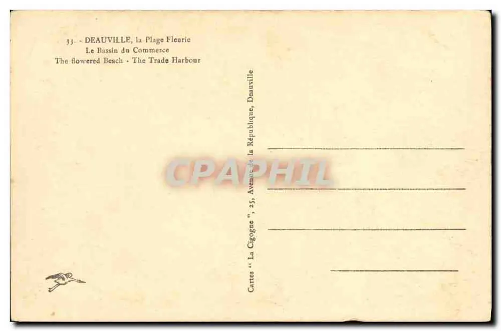 Deauville — Le Bassin du Commerce — Cartes 'La Cigogne' - Rückseite