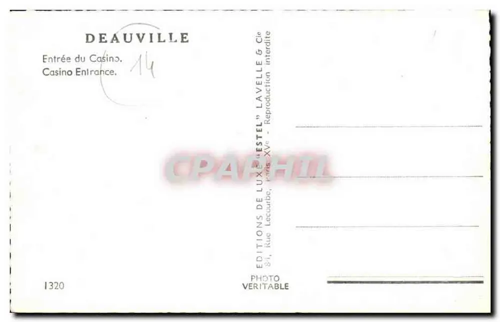 Eingang zum Casino de Deauville — Éditions de Luxe Estel, Paris - Rückseite