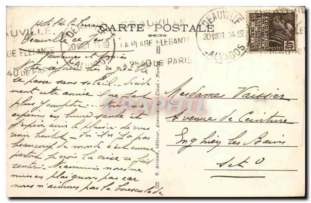 Deauville, 'La Plage Fleurie' – Hotel de la Terrasse – G. Arisaud, Verleger - Rückseite