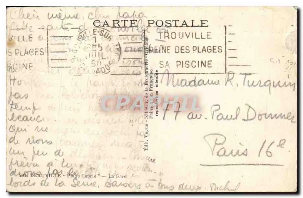 Gare de Deauville — Plage fleurie — éditeur Vogue - Rückseite