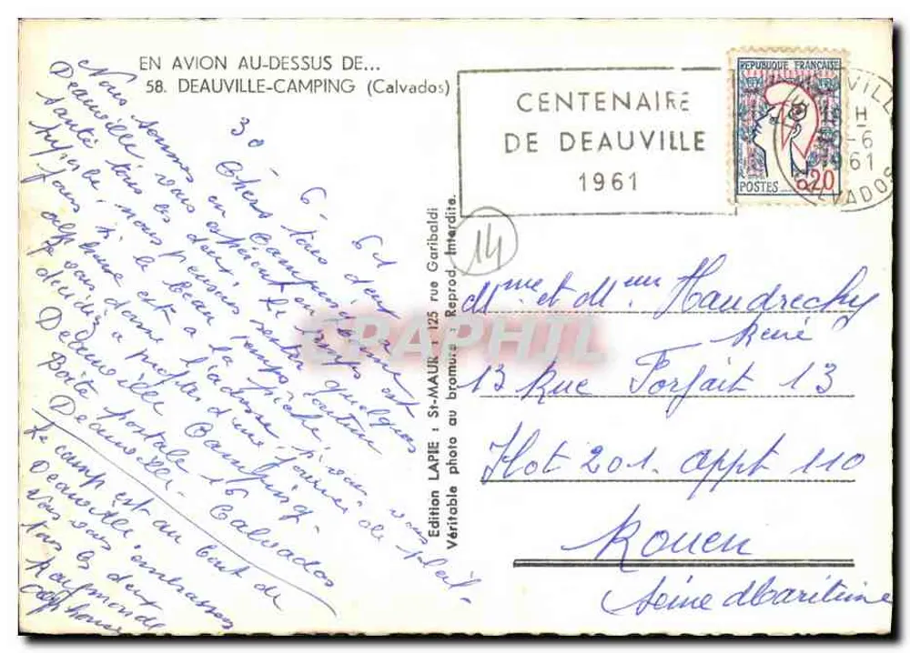 Deauville-Camping — Centenário de Deauville 1961 — Edição LAPIE - Verso