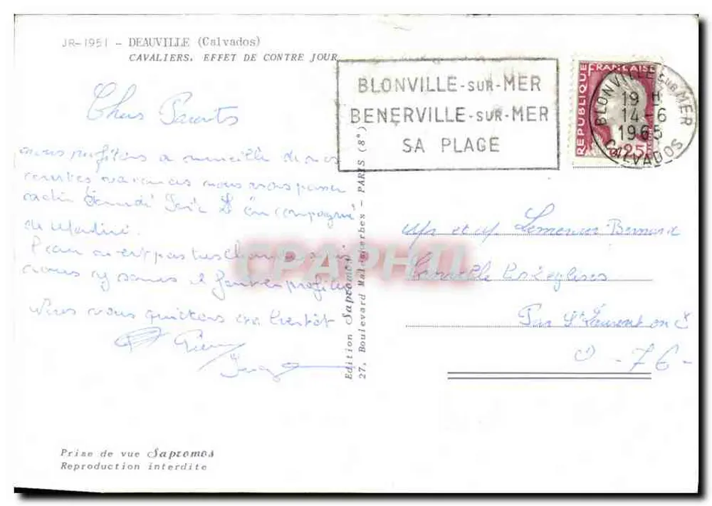 Cavalistas, efeito de contraluz — Deauville (Calvados) — Edição Sapromos - Verso