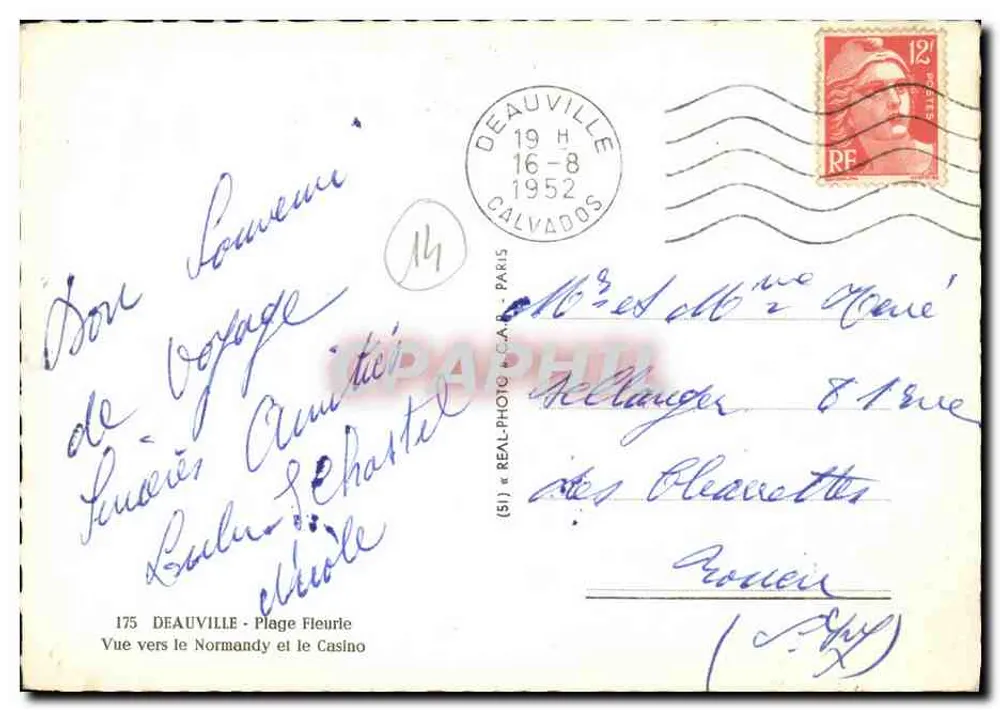 Deauville - Praia Florida — Vista para o Normandy e o Cassino — editor DEAUVILLE - CAR - PARIS, n°175 - Verso