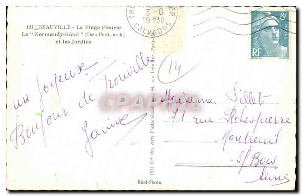 Deauville - A Praia Fleurie — O "Normandy-Hôtel" (Théo Petit, arq.) — Cie des Arts Photomécaniques - Verso