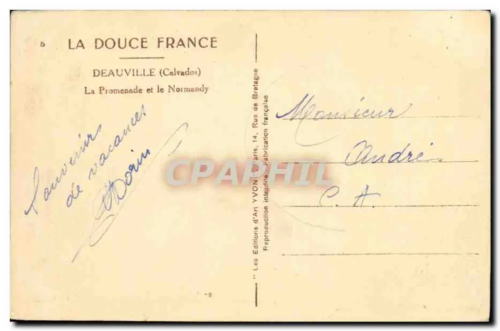 Deauville (Calvados) — Die Promenade und die Normandie — Éditions d'Art YVON, Paris - Rückseite