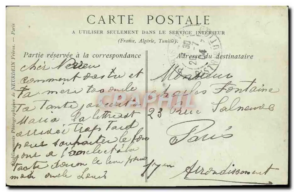 Innenpostkarte — Paris — Éd. Neurdein Frères - Rückseite