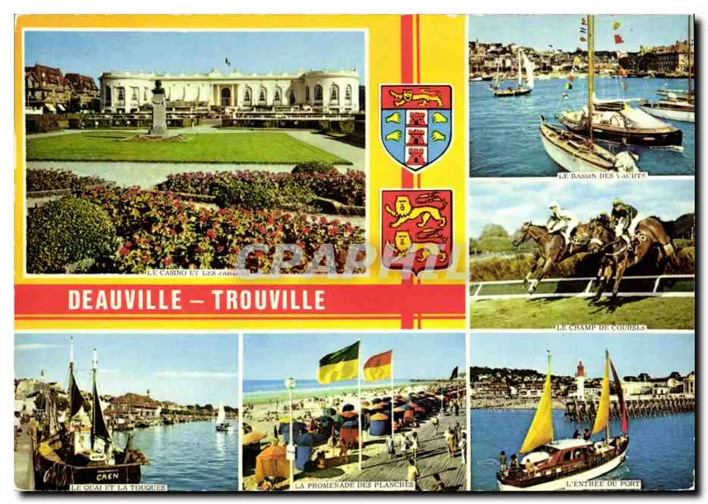 Deauville - Trouville — O Casino e os Jardins, O Bassalto dos Yachts, O Campo de Corridas, O Cais e a Touques, A Promenade das Planchas, A Entrada do Porto — Artaud Frères, N° 118 - Frente