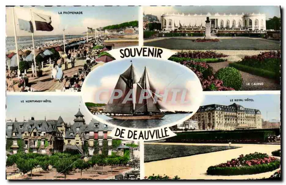 Deauville — La Promenade, Le Casino, Le Normandy-Hôtel, Le Royal-Hôtel — Souvenir de Deauville, éditeur Réal-Photo - Frente