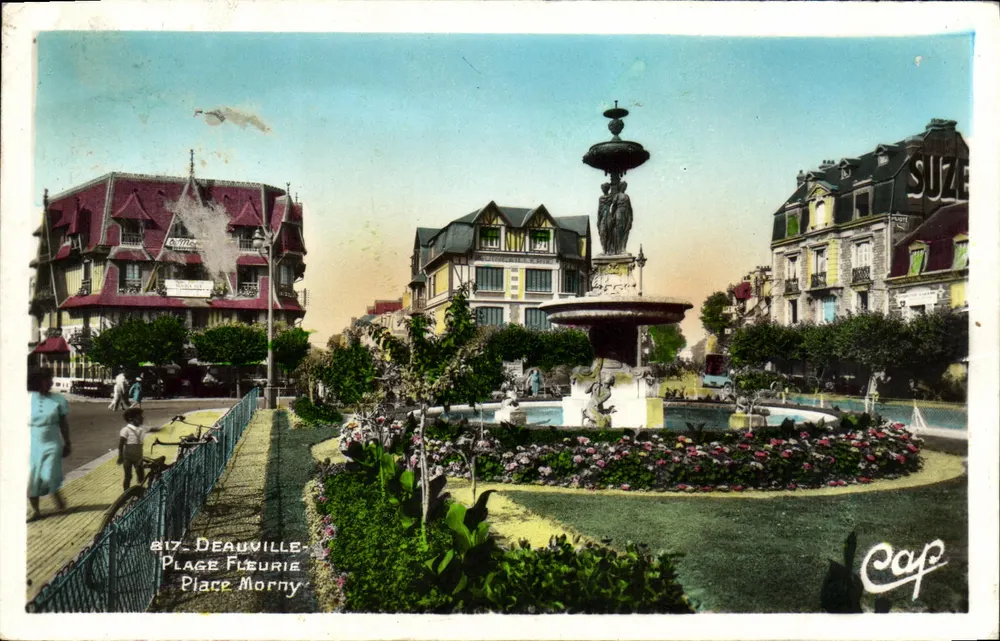 Deauville - Place Morny — Ansicht der Fontäne und blühenden Gartens — Verleger Cap - Vorderseite