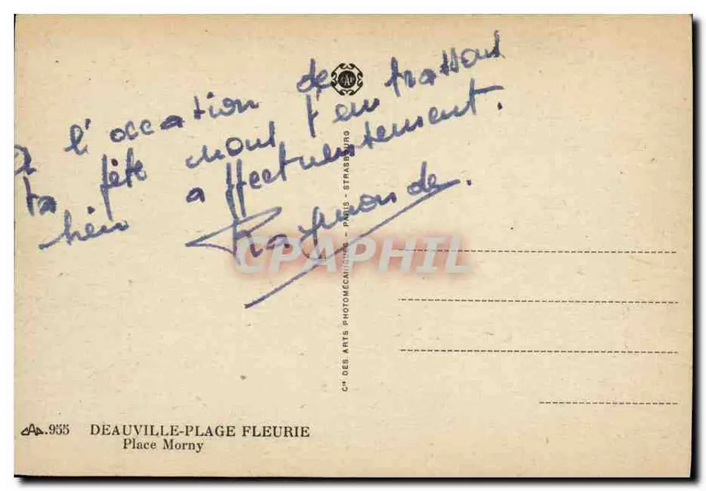 Place Morny — Deauville-Plage Fleurie — C.H. des Arts Photomécaniques - Rückseite