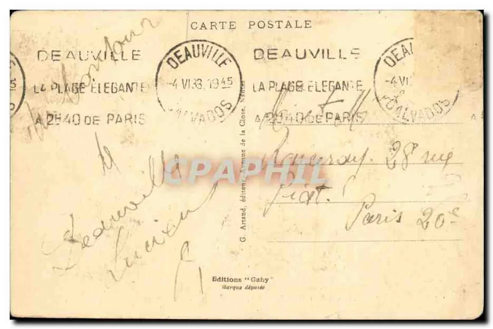 Deauville — La Plage Fleurie — Éditeur G. Arand, n°12 - Rückseite