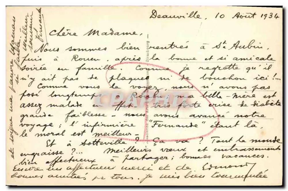 Deauville — Cena de Praia — Editor E.A.R. n° 745 - Verso