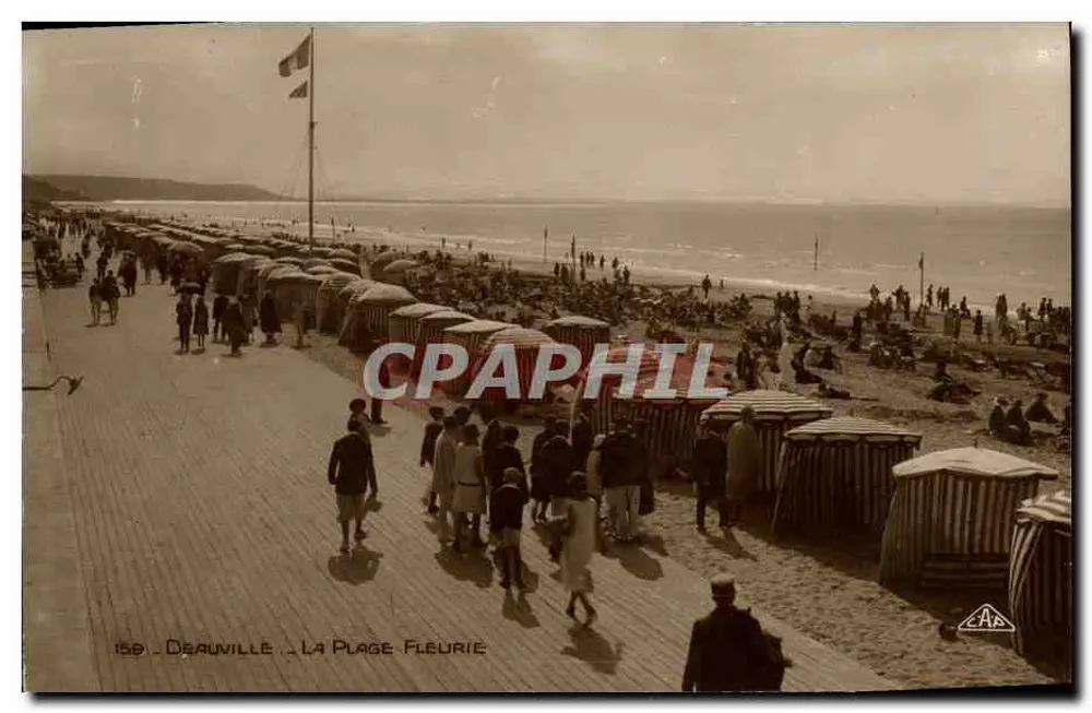 Deauville - A Praia Florida — Bilhete postal antigo n°159 — editor C.A.P. - Frente