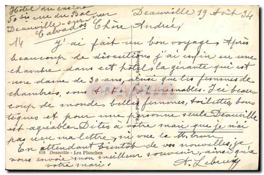 Plage de Deauville — scène animée sur les Planches — éditeur 'Les Planches' n°659 - Verso