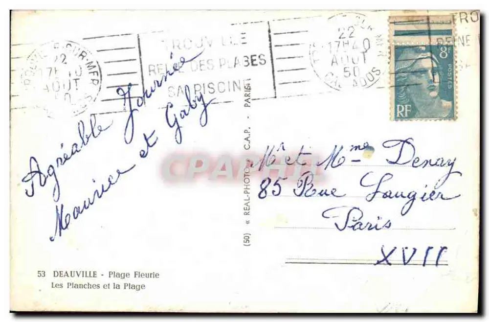 Deauville - Blühende Strandpromenade — Die Planches und der Strand — Verleger REAL-PHOTO C.A.P. Nr. 53 - Rückseite