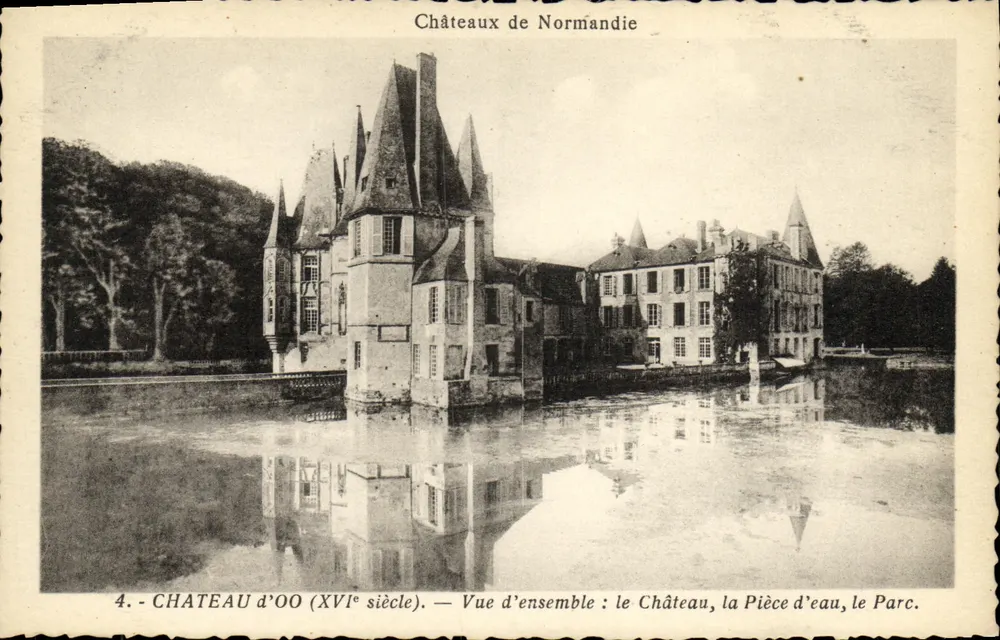 Schloss Oo (16. Jahrhundert) — Übersicht: Das Schloss, das Wasserbecken, der Park — Normannische Schlösser - Vorderseite