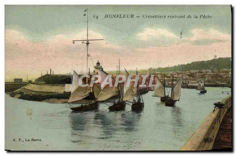 Honfleur — Rückkehrende Garnelenboote aus der Fischerei — G. F., Le Havre - Vorderseite